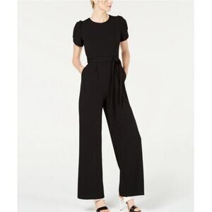 Calvin Klein black puff short sleeve wide leg jumpsuit